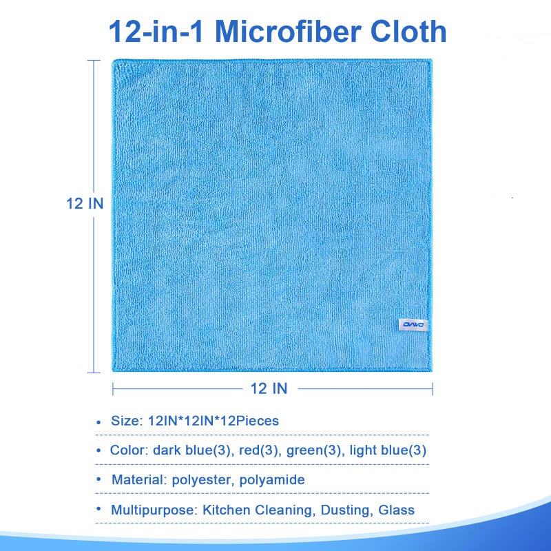 ovwo 12Pcs Premium Microfiber Cleaning Cloth, Highly Absorbent Household Cleaning Supplies - for Kitchen Towels, Dish Cloths, Dust Rag - Image 2